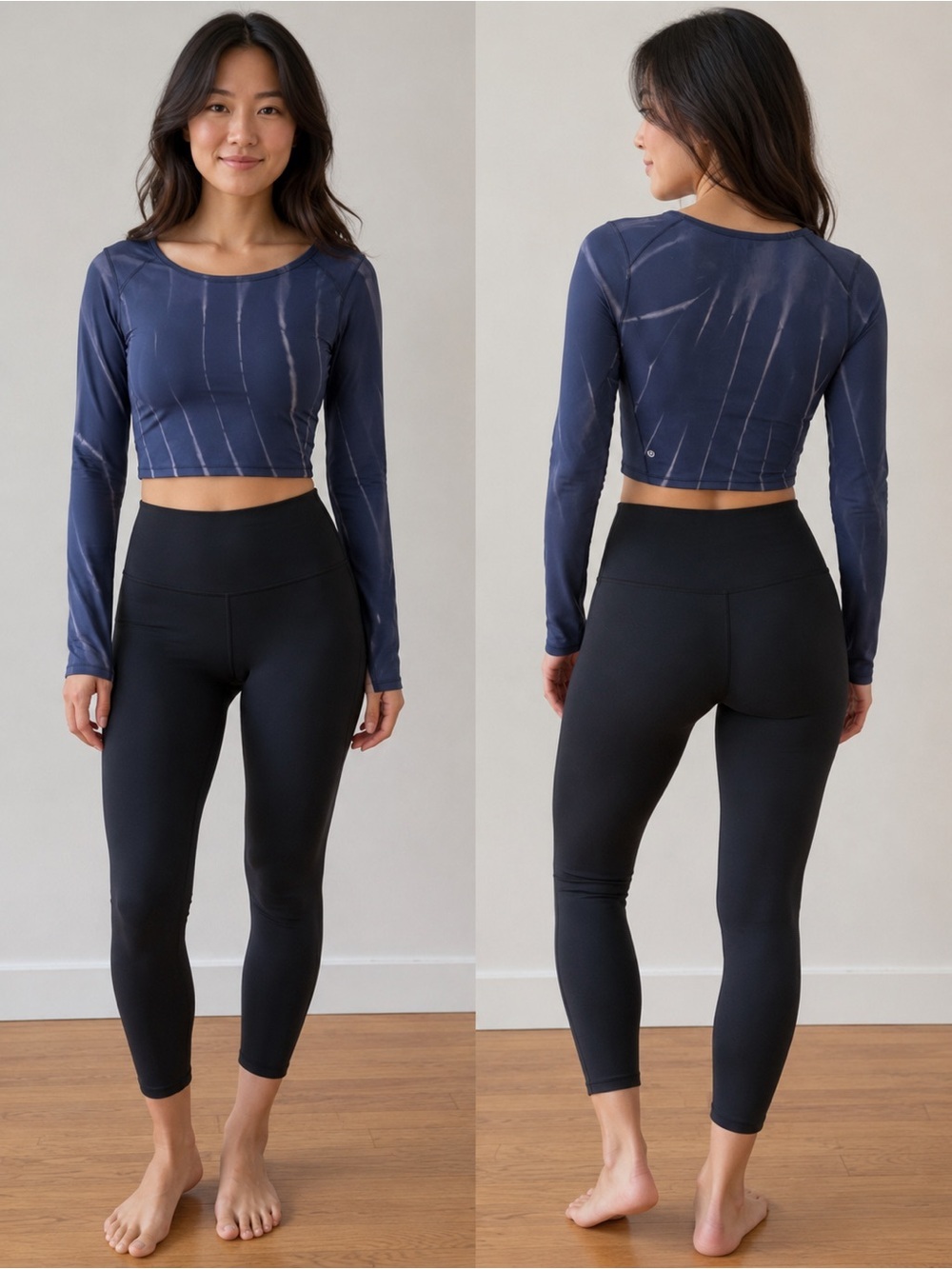 Lululemon Wunder Train Long Sleeve Crop Top Blue Tie-Dye size 8